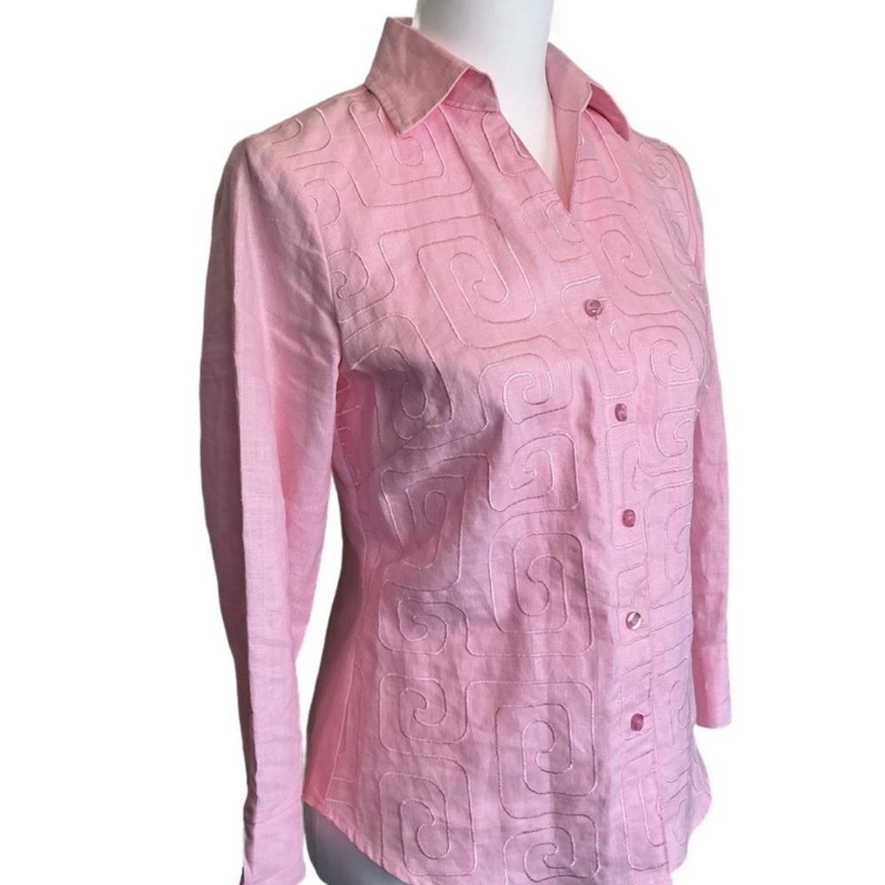 Vintage Linen Richard Malcom Pink button-up shirt with unique groovy design
